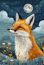 Majestic Red Fox Under the Night Sky Royalty Free Stock Photo