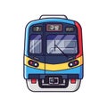 Stylized the front blue and yellow subway train, featuring korean text and number 7 Royalty Free Stock Photo