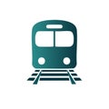 Stylized front view of a teal train traveling on railway tracks Royalty Free Stock Photo