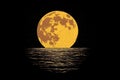 Stylized Full Moon Reflected on Calm Water Surface at Twilight Hour Scene Royalty Free Stock Photo
