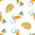 Stylized funny carrot seamless pattern. Decorative background