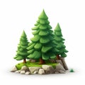 stylized game-style pine trees on a white background