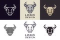 Stylized geometric Bull head illustration. Vector icon tribal design in 6 different styles