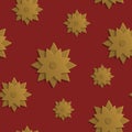 Stylized geometric flowers in light brown with a shadow on a burgundy background. Seamless pattern Royalty Free Stock Photo