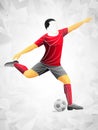 Stylized, geometric player is a soccer player . Athlete is fast, strong. Football game illustration