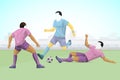 Stylized, geometric player is a soccer player . Athlete is fast, strong. Football game illustration