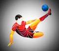 Stylized, geometric player is a soccer player . Athlete is fast, strong. Football game illustration