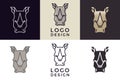 Stylized geometric Rhinoceros head illustration. Vector icon tribal rhino design in 6 different styles