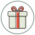 Stylized gift box with ribbon and bow icon in a circle graphic Royalty Free Stock Photo