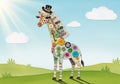Stylized giraffe illustration featuring a patchwork design of buttons, lace, and Royalty Free Stock Photo