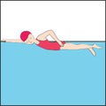 Stylized girl swimming crawl in the pool, vector illustration