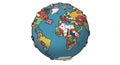 A stylized globe illustration features continents covered with national flags, Royalty Free Stock Photo