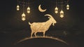 Stylized Goat Illustration with Moon and Lanterns for Eid Celebration Royalty Free Stock Photo