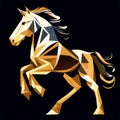 Stylized gold horse on a black background. Vector illustration. AI generated