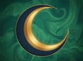 Abstract Gold Crescent Moon Against Dark Green Background Royalty Free Stock Photo