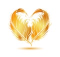 Stylized golden heart shape made by bird feather silhouette