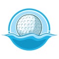Stylized Golf Ball Emerging from Abstract Waves Circle Frame Sport Graphic Royalty Free Stock Photo