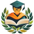 Stylized graduate silhouette with laurel wreath. Royalty Free Stock Photo