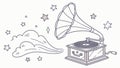 Stylized Gramophone with Stars and Clouds, vector design Generative AI Royalty Free Stock Photo