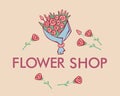Stylized graphic bouquet of flowers. Brand name for a flower shop