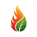 Stylized graphic combining a flame and a leaf. The left side depicts a gradient flame in Royalty Free Stock Photo