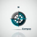 Stylized graphic of a compass rose with a modern design. Features a central circle, radial points Royalty Free Stock Photo