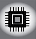 Stylized graphic of a computer microchip with a central square surrounded by a thick border. Royalty Free Stock Photo