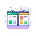 Stylized graphic depicting mobile application development and task management through two clipboard icons. Royalty Free Stock Photo