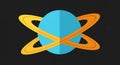 A stylized graphic features a blue sphere with two intersecting orange rings encircling it, Royalty Free Stock Photo