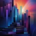 A stylized graphic of a ladder climbing up to success, with abstract shapes and colors filling the