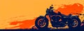 Stylized graphic of a motorcycle silhouette against an orange and black grunge background