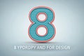 Stylized Number 8 with Teal and Red Accents on a Light Blue Gradient Background eight digit Royalty Free Stock Photo