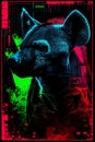A stylized graphic representation of a hyena (Crocuta crocuta) with neon lighting