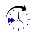 Fast Forward Time Concept with Clock and Arrows on White Background rewind Royalty Free Stock Photo