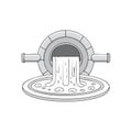 Stylized gray pipe discharging liquid waste or water into a round drain basin, an environmental pollution concept Royalty Free Stock Photo