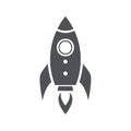 Stylized gray rocket icon launching with flame symbolizing space exploration and future progress Royalty Free Stock Photo