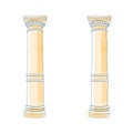 Stylized Greek doodle column Doric Ionic Corinthian columns. Vector illustration. Classical architectural support Royalty Free Stock Photo