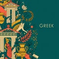 Stylized Greek-themed illustration featuring classical elements. A temple facade Royalty Free Stock Photo