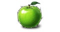 Stylized green apple with leaf on stem, isolated on white background, comic art style Royalty Free Stock Photo