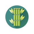 Stylized green bamboo stalks with leaves inside a teal circle with a long shadow Royalty Free Stock Photo