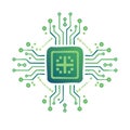 Stylized green computer chip with circuitry connection points digital technology concept Royalty Free Stock Photo