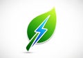 A stylized green leaf with a blue lightning bolt design running Royalty Free Stock Photo