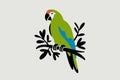 Stylized Green Parrot Perched on a Branch, exotic bird concept Royalty Free Stock Photo