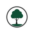 Stylized green tree within circular frame simple plant illustration tree icon logo vector Royalty Free Stock Photo