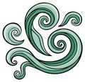 Stylized Green Wind Gusts and Flowing Water Waves in a Cartoon Style Royalty Free Stock Photo