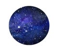 Stylized grunge galaxy or night sky with stars. Watercolor space background. Cosmos illustration in circle. Royalty Free Stock Photo