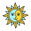 Stylized half sun and moon face Royalty Free Stock Photo