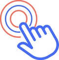 Stylized hand cursor touching a digital button, creating a ripple effect and symbolizing user interaction with a touch