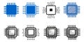 Stylized and hand drawn microchip icon set featuring different integrated circuit designs for technology and computing Royalty Free Stock Photo