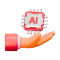 Stylized hand presenting a red AI microchip on white background artificial intelligence processor Royalty Free Stock Photo